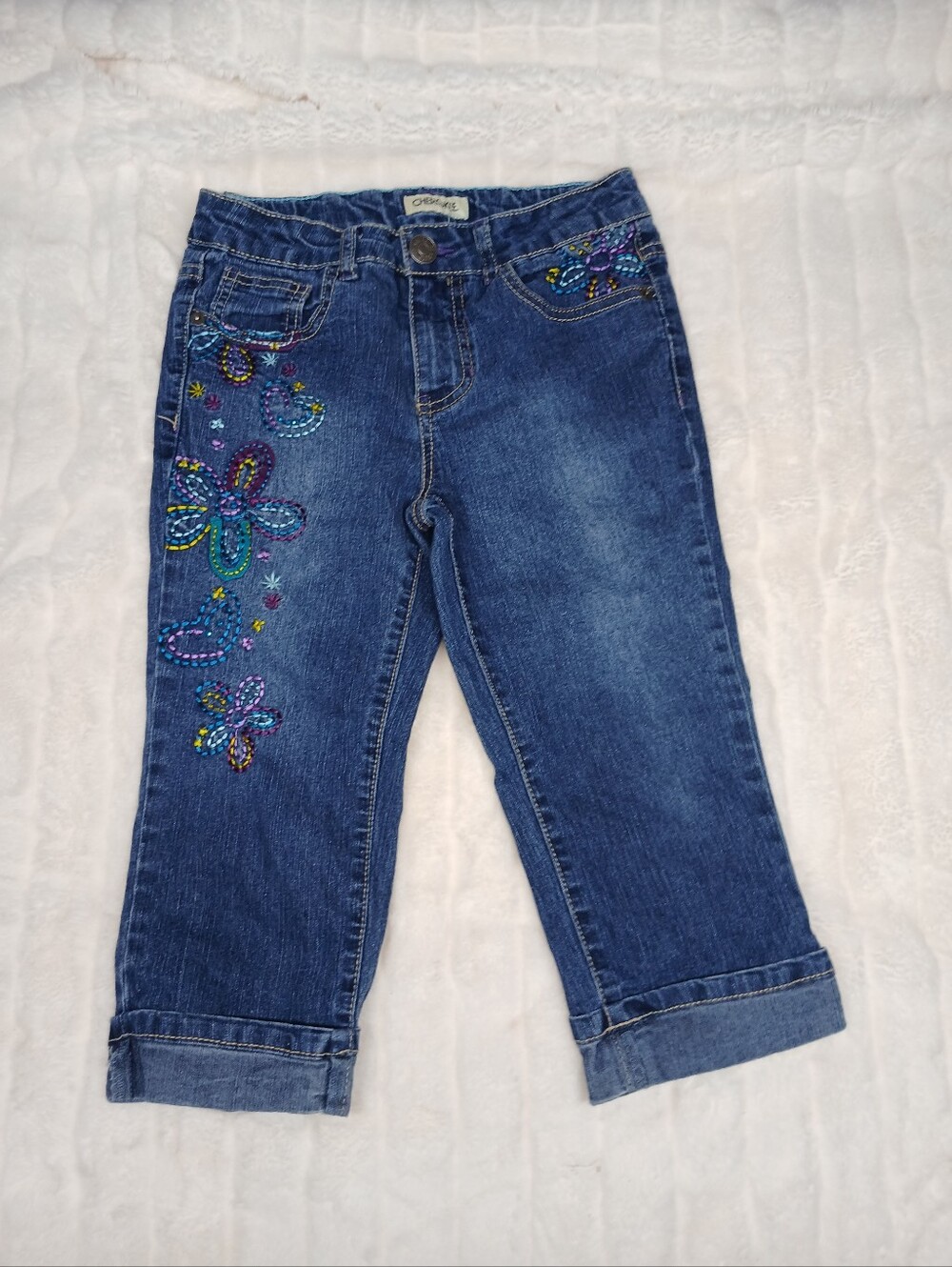 Cherokee Girls Capri Jeans Size 12 Embroidered Floral